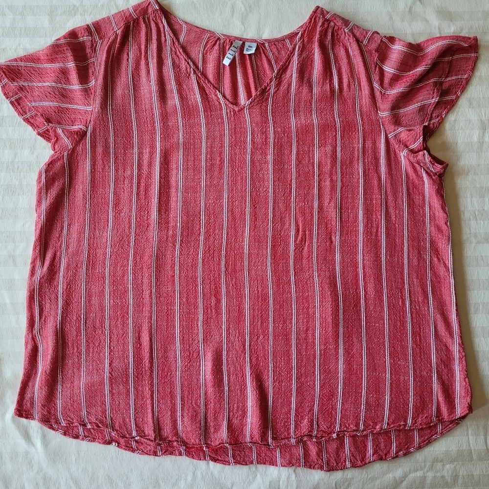 ELLE Women's Striped Red Top Short Sleeves Sixe XXL